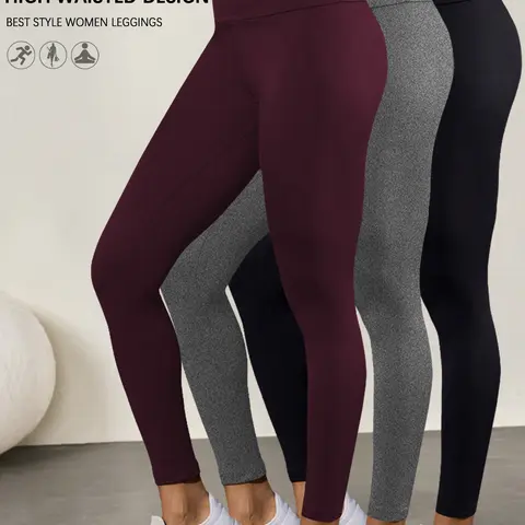 3-Pack Women's High-Waisted Leggings, Super-Soft and Stretchy All-Season Tummy-Control Yoga Pants, Non-See-Through Activewear for Workouts and Running