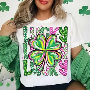 Lucky Shamrock St Patrick Day T Shirt with Preppy Lucky Charm Graphic Design