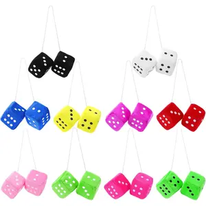 10Pairs Fuzzy Dice for Rear View Mirror, 2.75inch Fuzzy Dice for Car Mirror, Cute Plush Retro Square Hanging Dice with Dots for Car Interior Hanging Ornament Decoration (10 Colors)