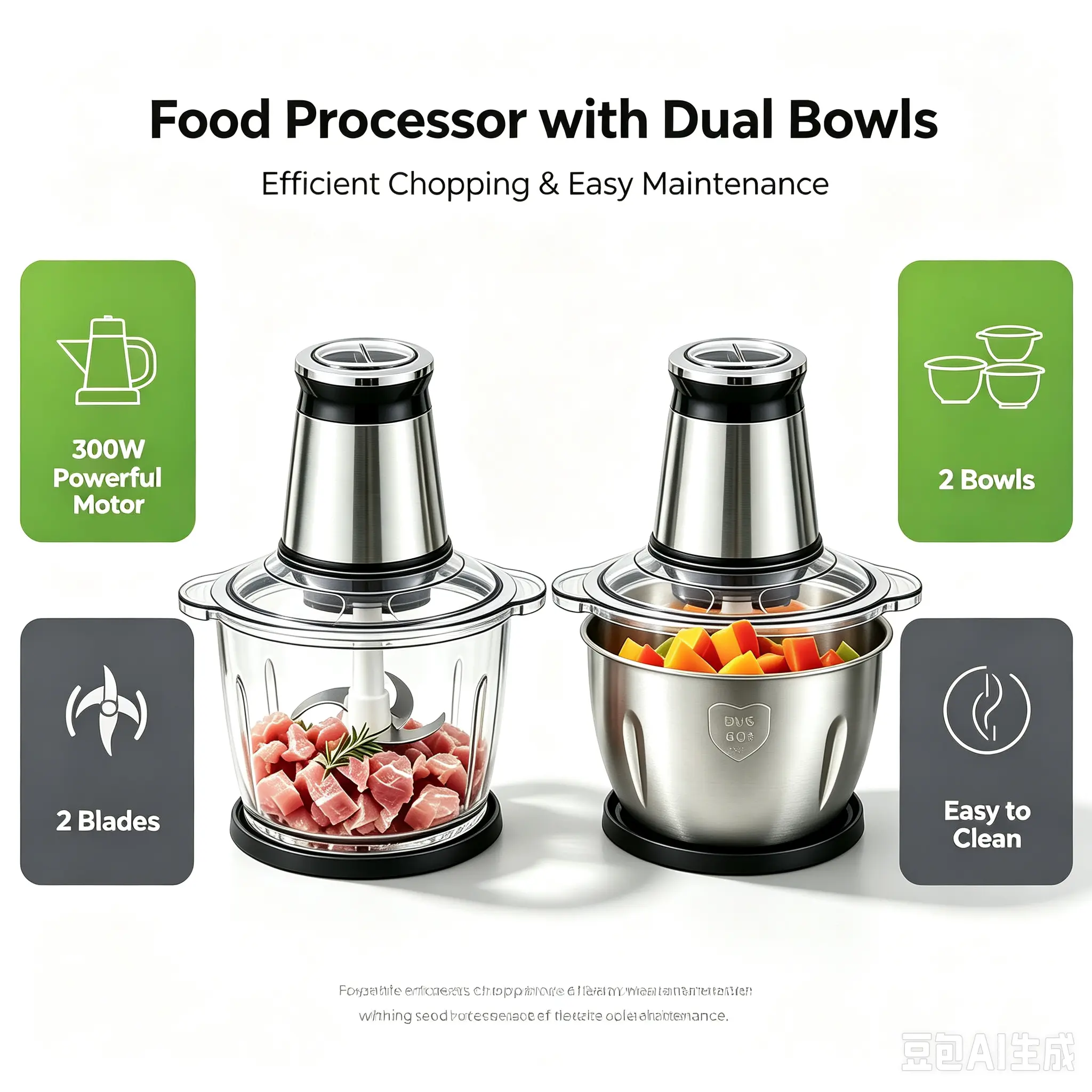 2 Sets, 4 Bowls & 4 Sets Blades