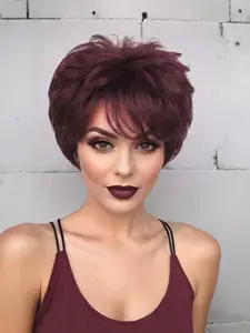 Short Pixie Cut Layered Wigs Burgundy Pixie Cut Cutic Hair Wigs for Women Daily Use Cheap Wigs on