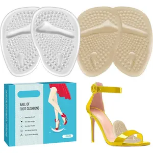 Ball of Foot Cushions, Metatarsal Pads Women (2 Pairs), Non-Slip Heel Inserts for Women, Gel Heel Cushions for Foot Pain Relief and Comfort | One Size Fits Any (Beige &amp; Clear)