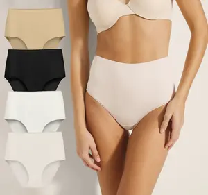 EcoCare 4 PCS Women's Neutral Color Set High Waisted Full Coverage Tummy Control Panties Comfortable Seamless Ultralight Briefs for Regular Plus Sizes Basic Minimalist Underwear