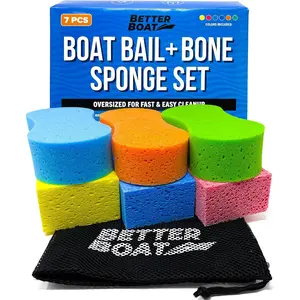 Extra Large Boat Bail Sponge and Bone Sponge Set, 6 Pack Cellulose and Soft Touch Sponges for PWC, Kayak, Pontoon, Car Washing and Cleaning, Includes Storage Bag