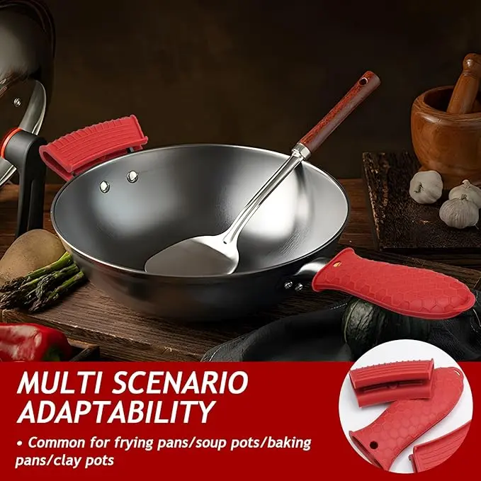 4pcs Flexible Silicone Heat-Resistant Heatproof Cast Iron Skillet Handle Sleeves - Non-Slip Cookware Accessory, Universal Fit, Hand Protection, Easy Clean Kitchen Supply for Pans, Griddles - Mid Year Sale
