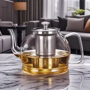 1pc，1390ml，Clear High Borosilicate Glass Tea Pot with Detachable Stainless Steel Infuser, Safe for Stovetop, Elegant Heat Resistant Design, Perfect Gift for Loved Ones, Teapot