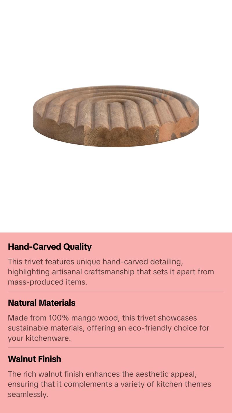 HAND-CARVED MANGO WOOD TRIVET