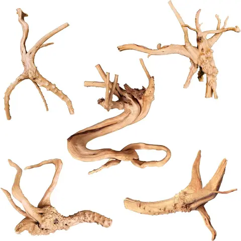 5-Piece Natural Driftwood Aquarium Decor - 6-10" Size Fit, Betta Fish Shrimp Hide, Reptile Climbing Accessory, Air Plant Accent, Adds Natural Beauty, Drought-Resistant Fish Tank Decoration
