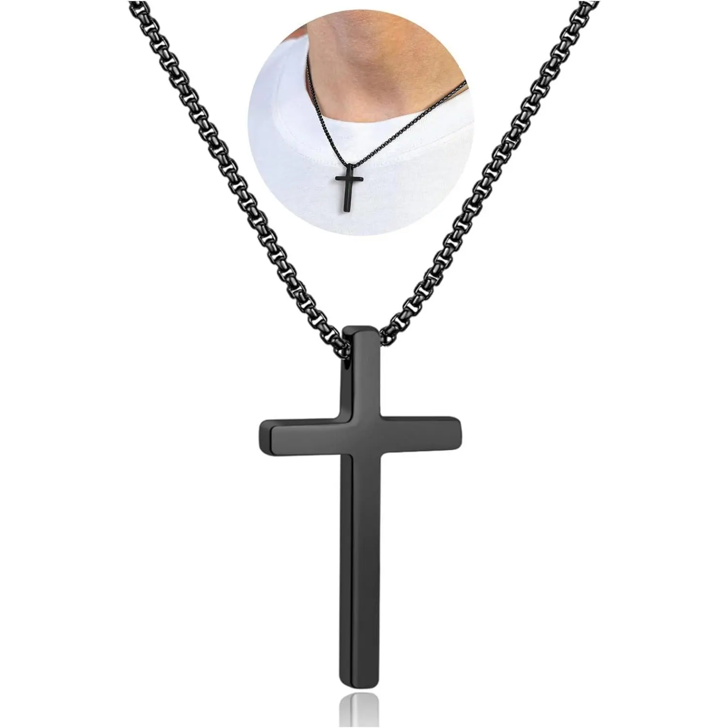 Cross Necklace for Men Boys, Stainless Steel Cross Pendant Chain Necklaces for Men, Mens 18 Inches Chain Gold Silver Black Cross Necklace Jewelry Gifts