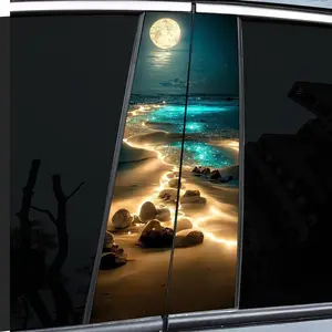 2 pieces 2PCS dream wind moonlight fluorescent beach car sticker - window pillar sticker, self-adhesive waterproof and scratch-proof, suitable for glass, metal, plastic, ceramic, wood surfaces - car decoration