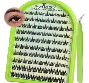 Self Adhesive Eyelashes 10-14mm Manga Self Adhesive Lash Clusters Spiky Pre Glued Lashes Anime Press on Lashes No Glue Needed Wispy Reusable DIY Cluster Eyelash Extensions Kit with Tweezers, by Kmilro