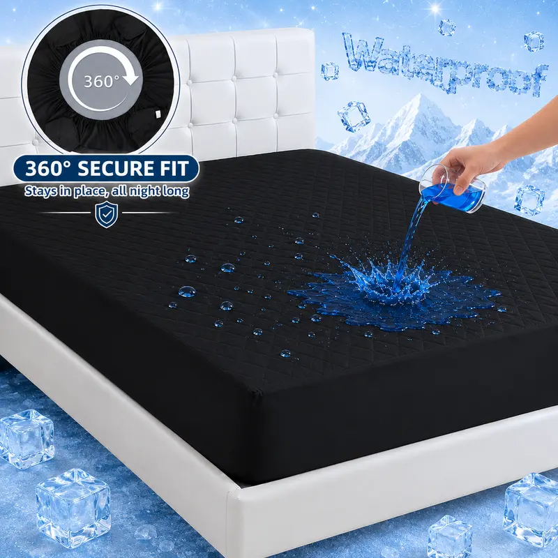 Bepatio Waterproof Mattress Protector -Queen ,Twin Size, 6''-18'' Deep Pockets Fitted Sheet With Cooling & Breathable Friendly Fabric , Machine Washable Bedding Cover for Bedroom, Guest Room,School,Solid Color, Bamboo Sheet Set