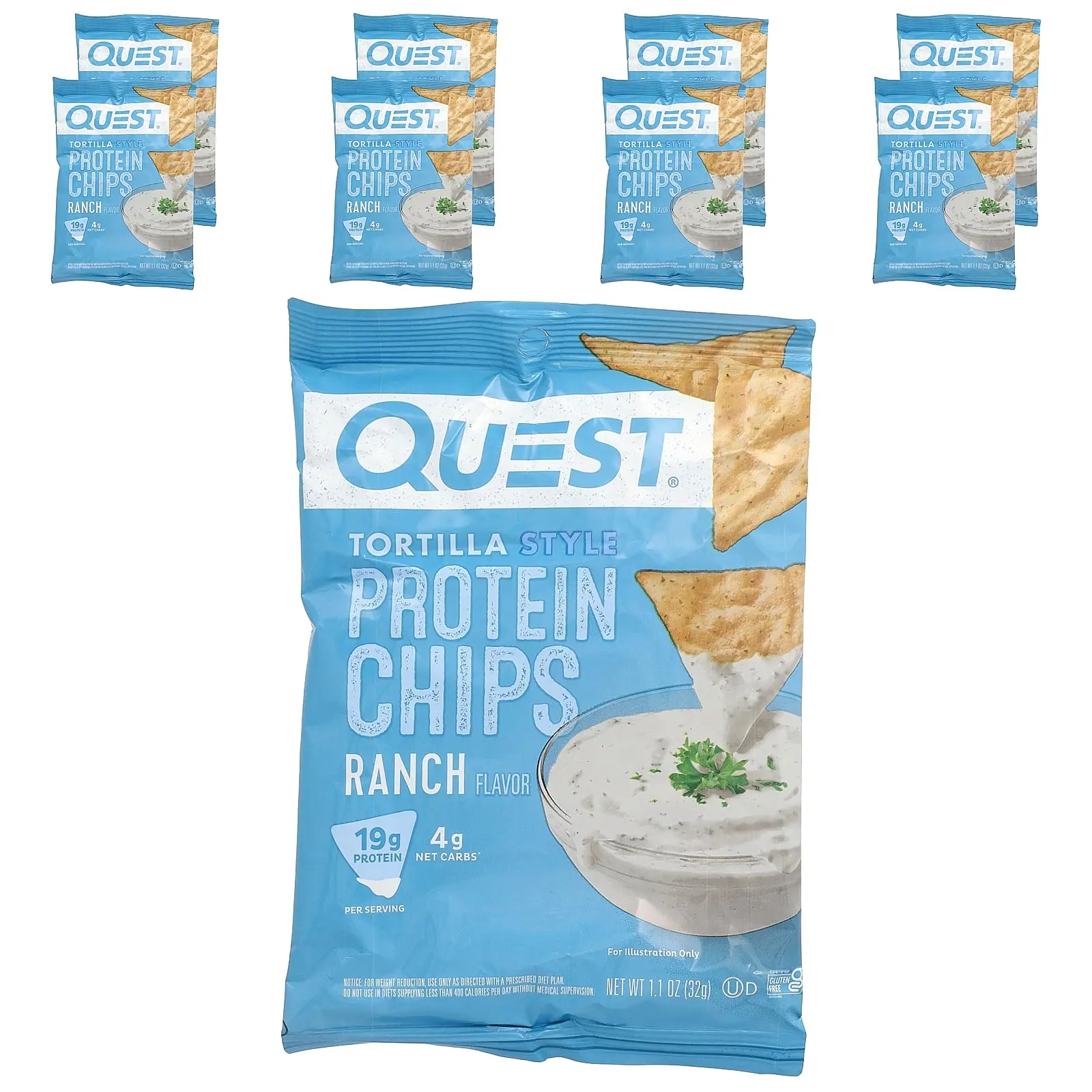 Quest Nutrition Tortilla Style Protein Chips, Ranch, 8 Bags, 1.1 oz (32 g) Each Quest Nutrition Tortilla Style Protein Chips, Ranch, 8 Bags, 1.1 oz (32 g) Each