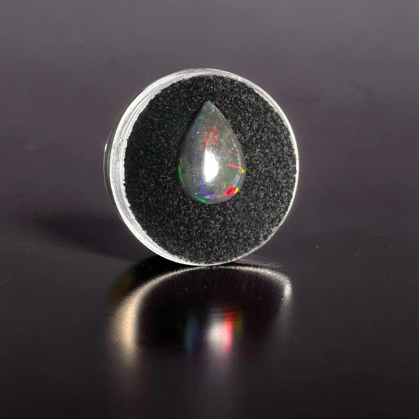2.5 Carat Smoked Ethiopian Welo Opal Cabochon, Pear Shape Loose Semiprecious Stone, Vibrant Red & Green Patchwork Fire, Select Jeweler's Grade Semi-Finished Gemstone for Jewelry Making