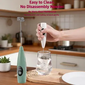 Rechargeable Milk Frother Handheld with 3 Heads Silver Coffee Electric Whisk Drink Foam Mixer Mini Hand Stirrer 3 Speeds Adjustable for Latte Cappuccino Hot Chocolate Egg USB Charging Easy Clean(Green)