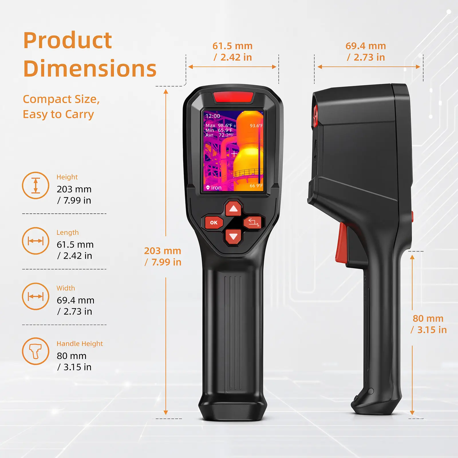 Portable IR Thermal Camera, High Precision Temperature Detector for Floor Heating, PCB, Auto Maintenance