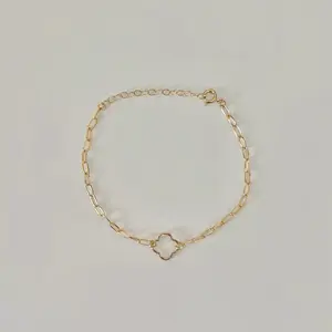 Beth Clover Bracelet 14K Gold Filled Paper Clip Chain 10mm Clover Connector Handmade in Hawaii US