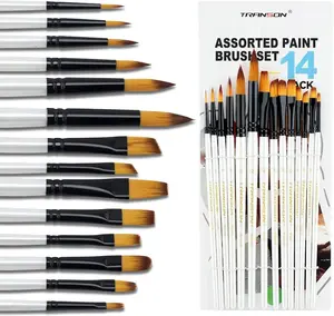 Transon 14pcs Art Painting Brush Set for Acrylic, Watercolor, Gouache, Oil and Hobby Painting