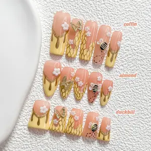 CuraTique Summer Collection | Honey Bee | 10-Piece Set  100% Handmade Nail Stickers, 3D Gel Nails, Reusable Nail Decorations | 2026 SpringNails | Holiday | The Perfect Nail Art for Vacations | Birthday Parties&Gift-Giving