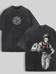 Hisoka Morow Washed T-Shirt, Hunter x Hunter Anime Graphic Tee Hoodie Sweatshirt, Unisex Cotton Vintage Retro Loose Fit Comfortable Shirt, Double-Sided Print, Gift For Fans 15Z
