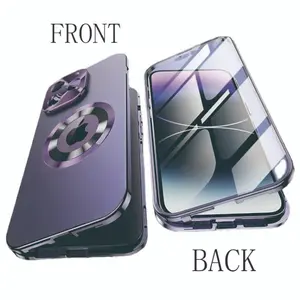 High-Definition Privacy Protection Case, Strong Magnetic Metal Frame, Dual-Sided Transparent Glass, Lens Protector, Compatible with iPhone 17 16 15 14 13 12 Plus Pro Max E Air