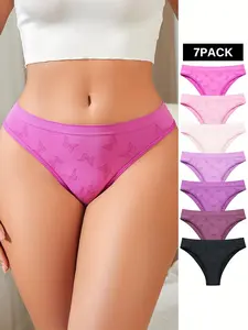 Women's Solid Color Butterfly Pattern  Seamless Panty, Soft Comfy Breathable Knicker for Daily Wear, Underwear for All Seasons, Fashion Breathable Underwear, Breathable Seamless Panties