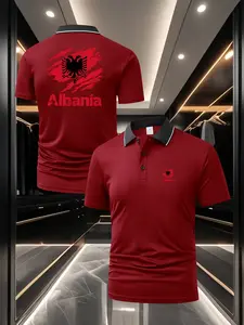 Men's Albania Flag Theme Polo Shirt - Front & Back Double Print Design Stylish & Versatile Summer Breathable Comfortable Short Sleeve Business Sports Casual Top