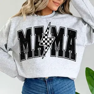 Mama Lightning Bolt sweatshirt, a retro-style mama crewneck perfect for mom life, offering a cute cozy look and making a thoughtful, stylish gift for her. A