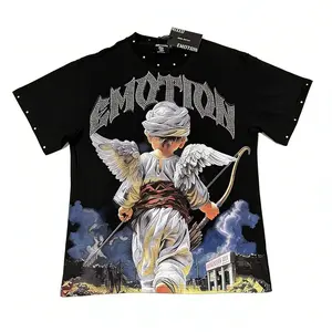 Mixed Emotion Black Seaside T-Shirt Heavy Vintage Oversized Streetwear Graphic Tee for Men Women Casual Daily Wear Summer Fashion Unisex Top