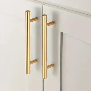 50pcs Brushed Gold Stainless Steel Arc Cabinet Handles  Modern Drawer Pulls, Includes Screws, Easy Installation, Length 150mm