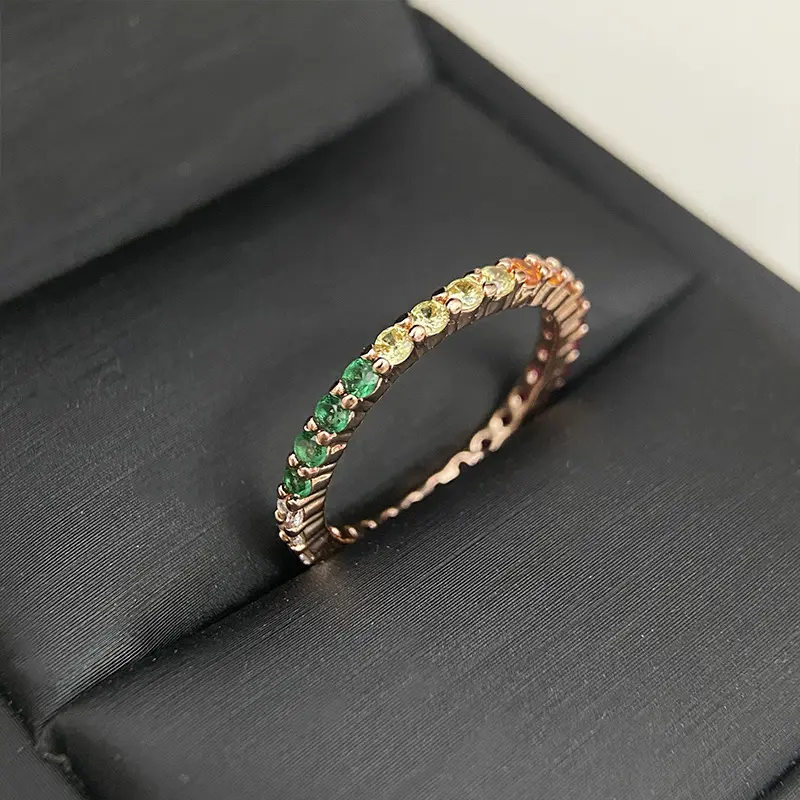 LunaStdla Rainbow Zircon Ring - Dainty Multicolor Stackable Eternity Band, Vintage Glam & Y2K Vibes for Women Girls, Colorful Sparkle Perfect for Daily Outfits, Parties & Gifts