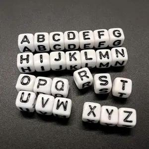 400 count Square Alphabet Beads 8 * 8mm Square Letters Beads White Cube Letter Beads A-Z  Alphabet Beads for  Making DIY (Black White 8x8mm)