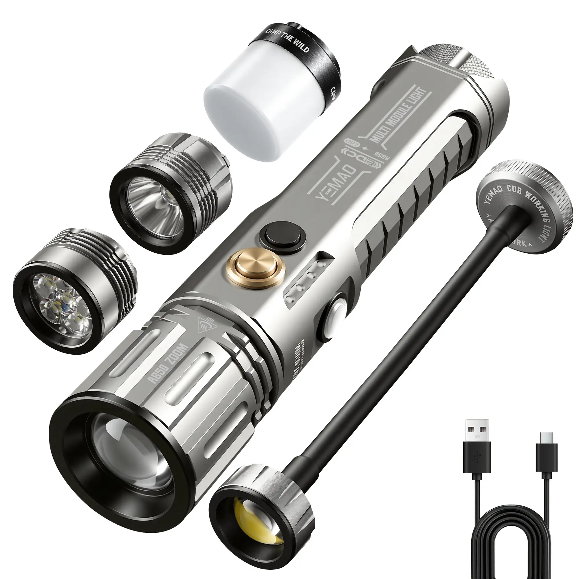 3000 Lumen Super Bright Light Zoomable Multifunctional Portable Led Flashlight, USB-C Rechargeable LED Torch, 5 Modes, Magnetic Base & Belt Clip, Ideal for Camping, Hiking & Emergencies