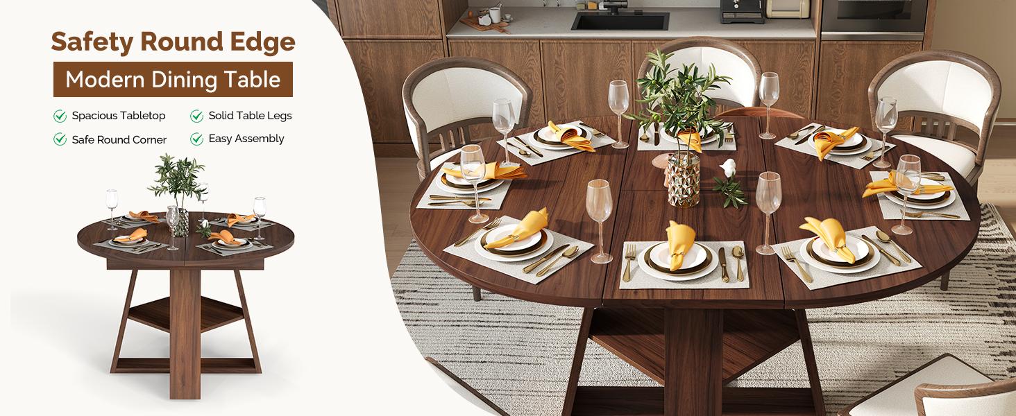 43.3‑59 in Extendable Oval Dining Table for 4‑6, Engineered Wood Round Dining Table with Hidden Extension Storage & Bottom Shelf, Space‑Saving Modern Kitchen Living Room Tables (Walnut)