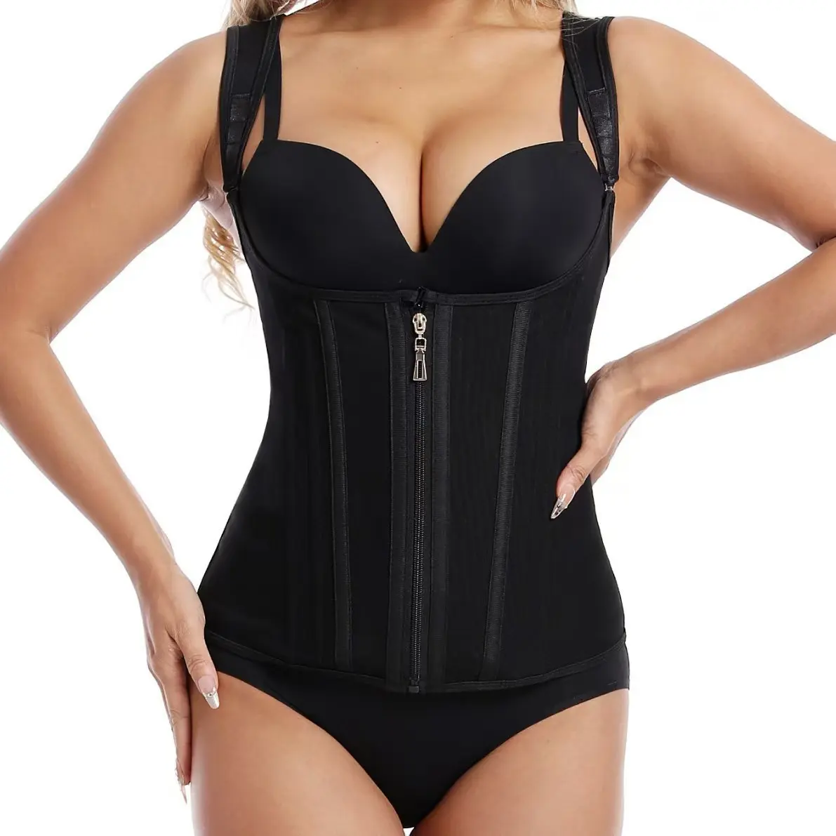 Compression Vest for Fitness Workouts - Solid Color Body Shaper Tank with Front Zipper and Inner Hooks, Multi-Size, S, Xxl