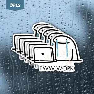 5Pcs "Eww Work" Crying Flork Waterproof Vinyl Sticker, Relatable Office Meme Self-Adhesive Decal, Suitable For Water Bottles, Laptops, Notebooks, Ideal For Remote Workers, Office Humor Fans And Meme Enthusiasts