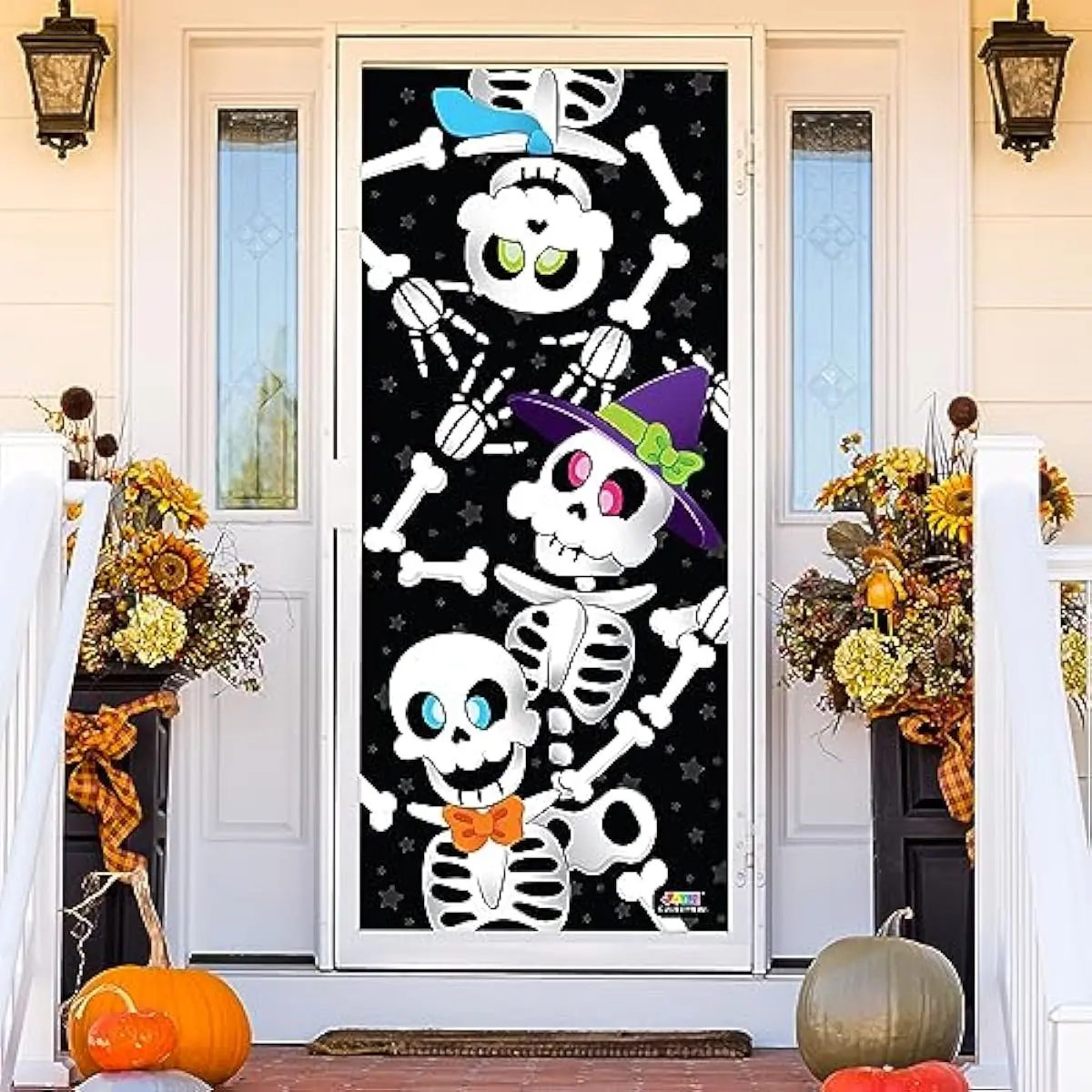 30x72 Door Cover Skeleton Halloween Decorations Indoor, Home Decor Haunted House Stickers Party Supplies Favors for Garage Window Wall Cover Cute