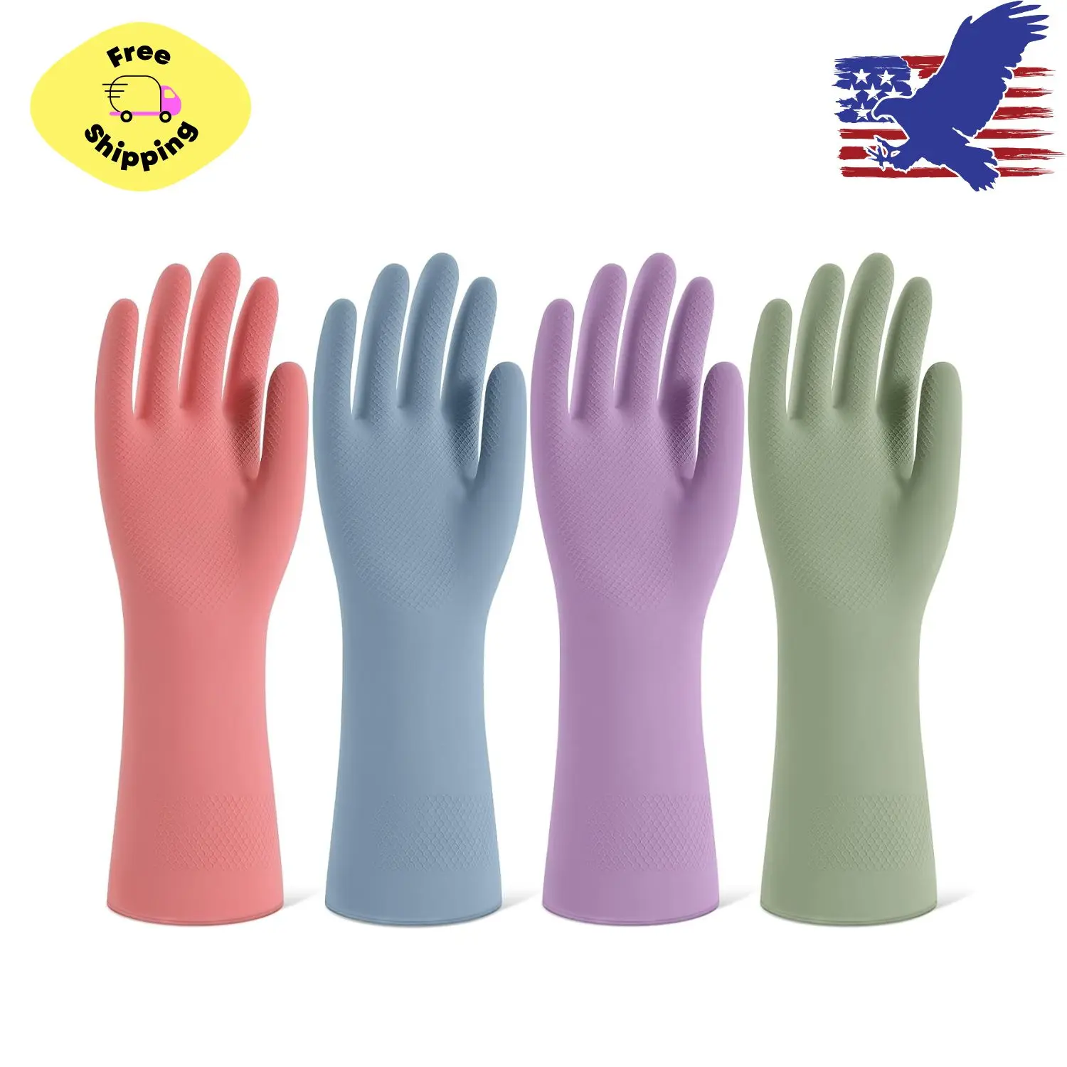 Rubber Cleaning Gloves for Dishwashing, 4 Pairs
