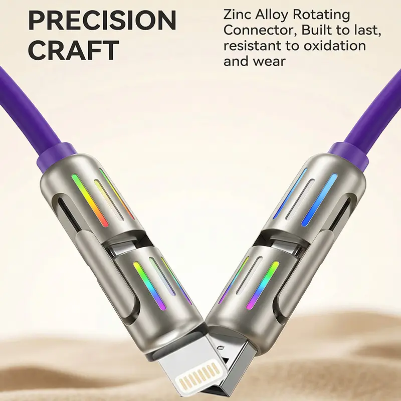 6.6FT 4-in-1 USB-C Cable, PD Fast Charging, Data Sync, EXAVON USB-A, Type-C, Lightning, Aluminum, Compatible 6.6FT 4-in-1 USB-C Cable, PD Fast Charging, Data Sync, EXAVON USB-A, Type-C, Lightning, Aluminum, Compatible