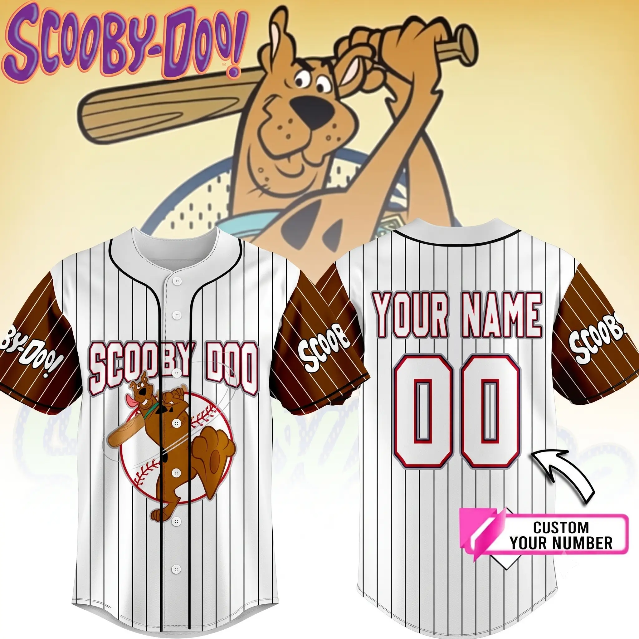 Personalized Scooby Doo Custom Name Jersey Baseball Shirt, Horror Movie, Gothic Horror Sports Outfit