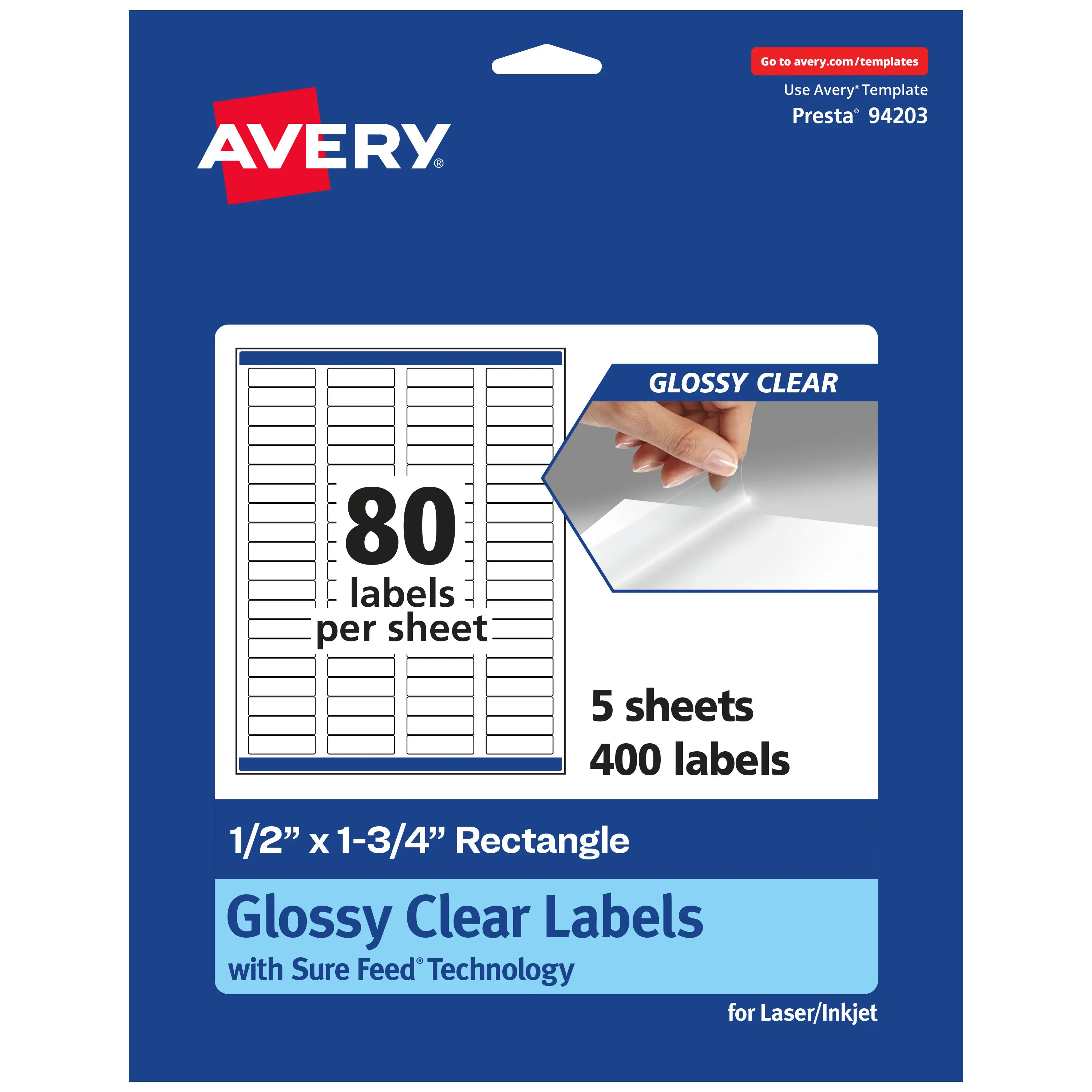 Avery Glossy Clear Rectangle Labels with Sure Feed, .5" x 1.75"