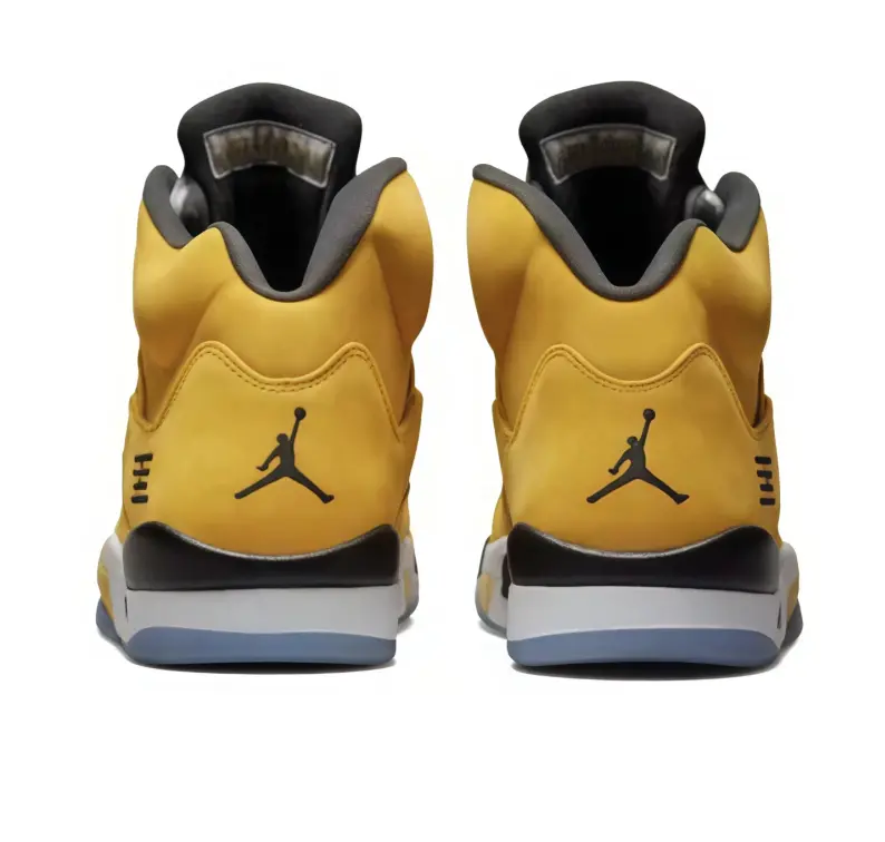 All Season Matte Mustard Yellow Nubuck Leather High Top Vintage Contrast Basketball Sneakers, Visible Side Air Cushion Foam Midsole, Striking Speckled Shark Tooth Accent Translucent Clear Outsole Contra