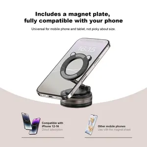 Vacuum Magnet Phone Holder, 360 Adjustable Strong Magnetic, Foldable Car Mount, Suction Cup Navigation Stand Bracket