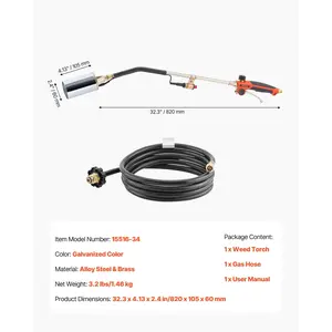 VEVOR Propane Torch Weed Burner, High Output 2, 400, 000 BTU with 10 ft Hose, Heavy Duty Blow Torch with Adjustable Flame and Turbo Trigger Push Button Igniter, Flamethrower Kit for Garden Ice Snow Road