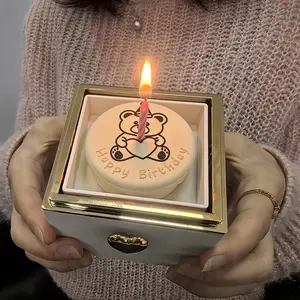 【Surprise Gifts】 Bear Themed Pop-Up Ring Box with Candle - Reversible Romantic Proposal & Wedding Keepsake, Durable Plastic Tabletop Decor for Valentine'S Day, Mother'S Day Gifts, Contemporary Design with Teddy Bear & Script Text, Ring Holder