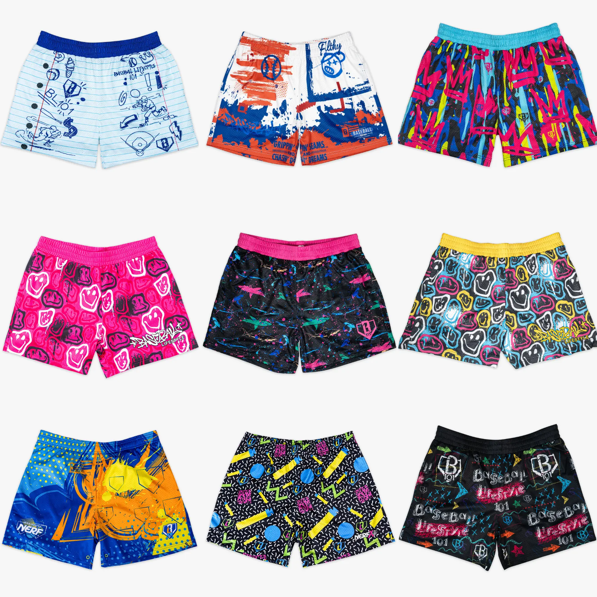 Men's Printed Mesh Athletic Shorts - Neon Paint Splatter, Smiley Graphic Basketball Gym Shorts for Men (All Sizes)