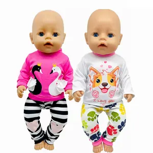 43cm Doll Clothes 2 Sets Doll Clothes Accessories Doll Clothes Outfit include Cute Dog Print & Swan Pattern clothes set  for 18-Inch Dolls, Perfect Gift for Girls' Christmas & Birthday Parties (doll Not Included)