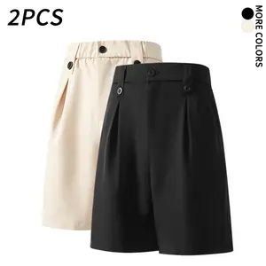 2-Pack New High-Waisted Pleated Suit Shorts – Versatile, Office-Friendly Straight-Leg Casual Shorts