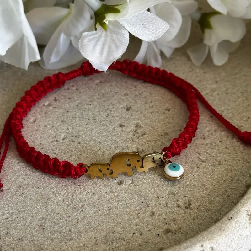 Handmade Red Thread Family Elephant Evil Eye Protection Bracelet