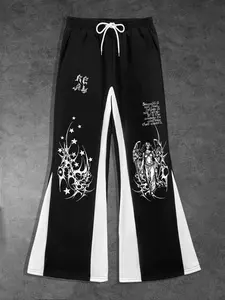 Men's Y2K Gothic Dark Style Outdoor Casual Patchwork Pants, Fashion Sporty Jogger Pants, Campus Streetwear Spring New Arrival